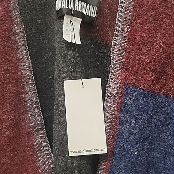 Natalia Romano Maroon Buffalo Plaid Samantha Poncho Wrap - Picture 8 of 9